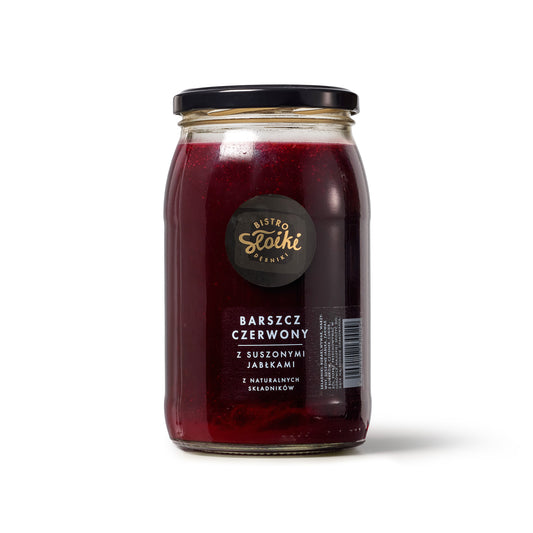 Barszcz czerwony z szuszonymi jabłkami